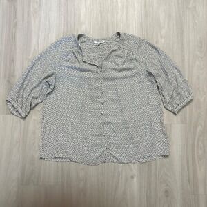 Rose Olive Smocked Bodice Polka Dot Blouse Top 1X